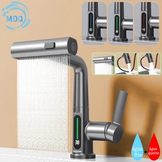 Torneira Inteligente Temperatura Digital Para Banheiro/Cozinha Com Spray Extensor Saída De Água Multifunciona