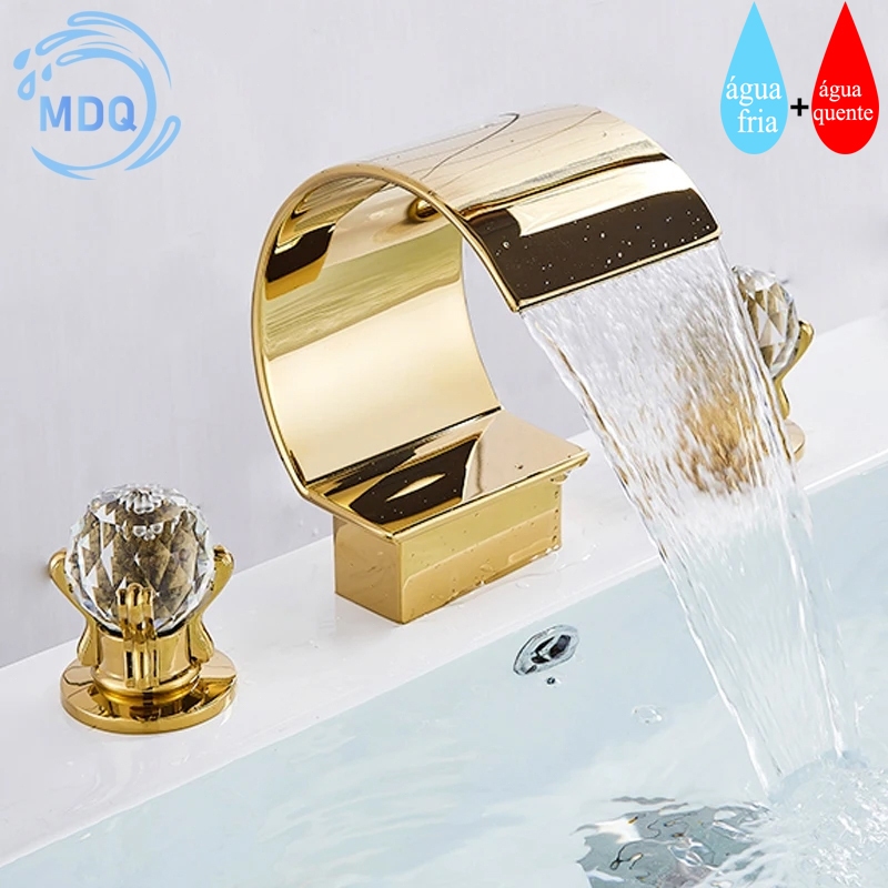 Torneira Lavatório Banheiro Quente E Fria Misturador Com Duplo Alças Cristal