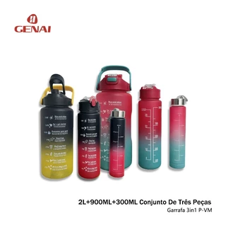 Kit 3 Garrafa 2litros 900ml 300ml de Agua Squeeze Adesivos 2D e 3D Motivacional