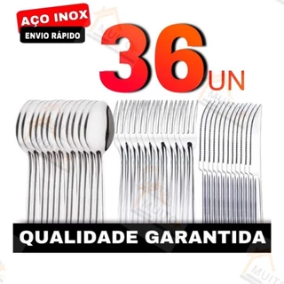 Jogo de Kit Talheres 36 peças Aço Inox 12 Facas 12 Garfos e 12 Colheres de Mesa Casa Para Cozinha Hotel Buffet Pousada