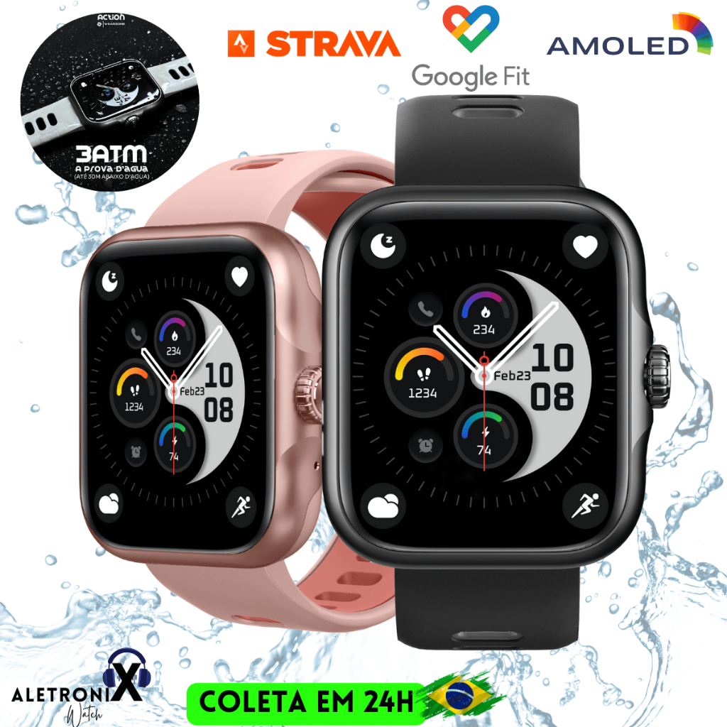 Smartwatch Relógio Inteligente A Prova D'água 3ATM Esportivo Com Strava ...