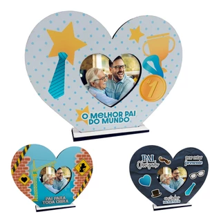 Kit 20 unidades Porta Retrato + Chaveiro Presente Dias dos Pais Coração Personalizado MDF