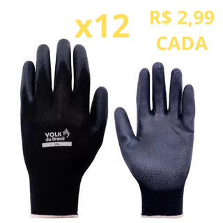 Kit 12 Luva Tatil Volk Multitato Luva PU Banho Poliuretano Mecanico Antiestatica Manutencao Obras