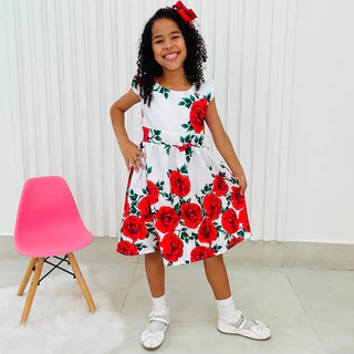 Vestido Infantil Feminino Estampa Floral Festas Casual Menina Princesa