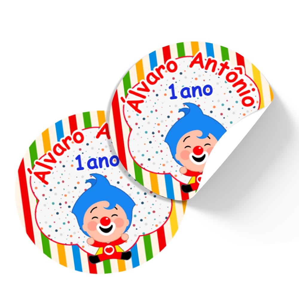 40 adesivos personalizados 3,5cm Palhaço Plim Plim Heroi do coração ...