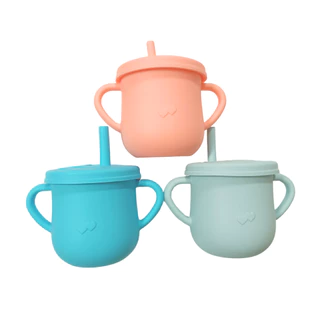 Copo De Silicone C/ Canudo Tampa Antivazamento Bebê Silicone Interativo Educativo Infantil alimentação para criança silicone alimentos treinamento suco água introdução alimentar infantil acessórios bebês meninas meninos não quebra
