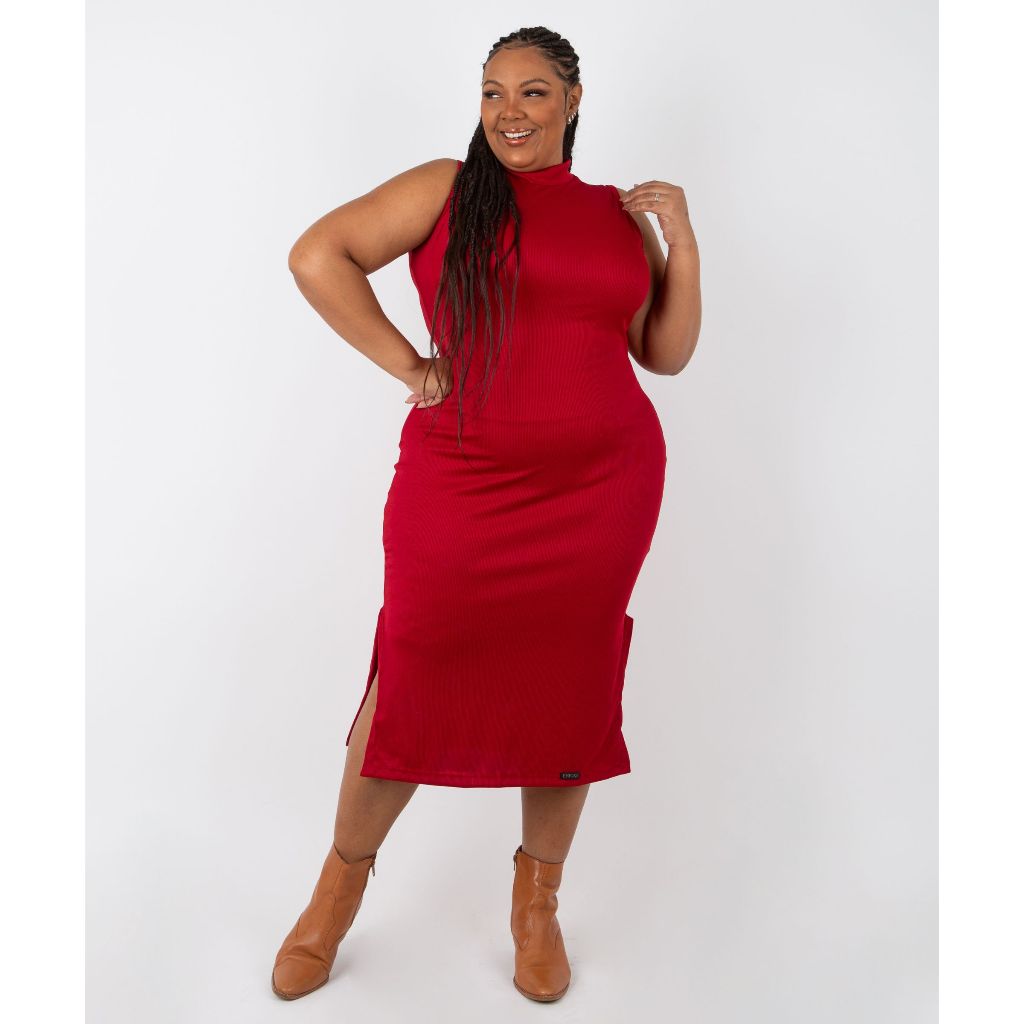 Vestido Feminino Elegante Gola Alta Plus Size