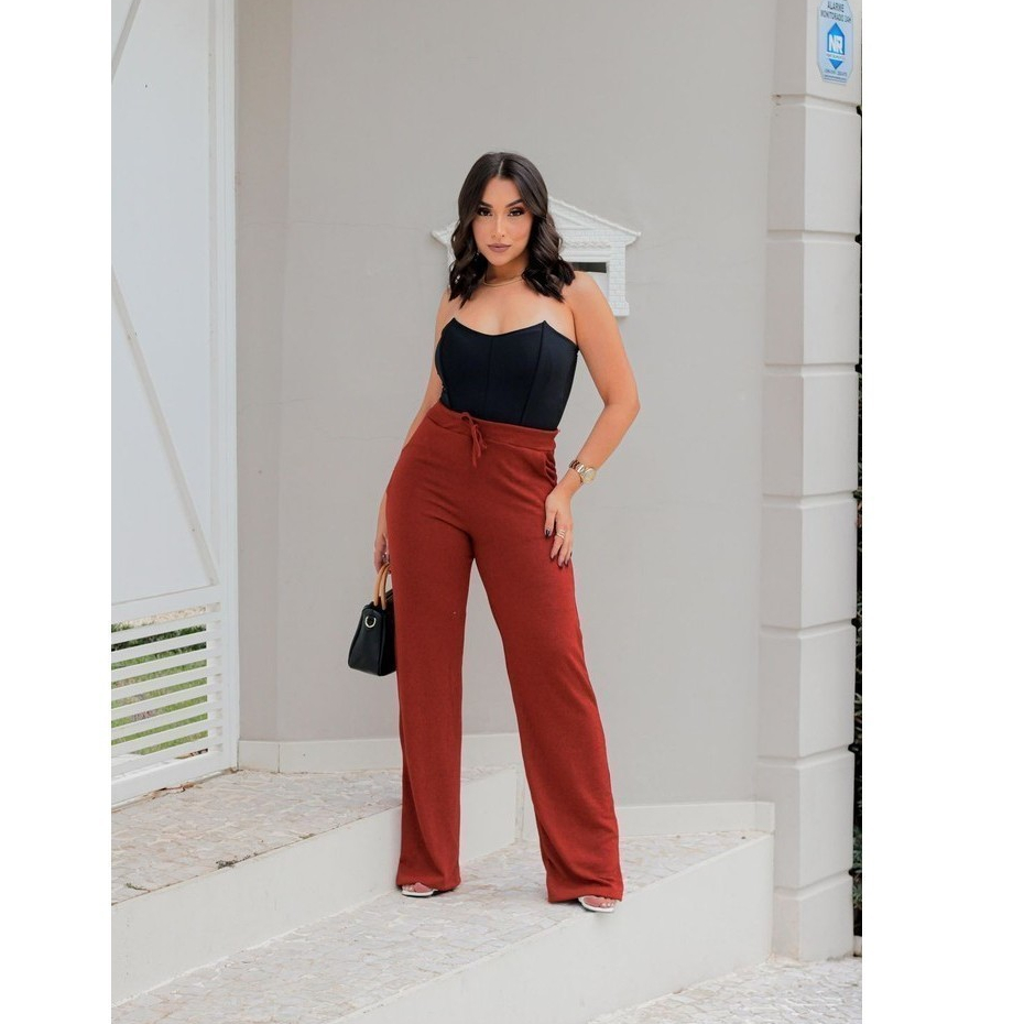 Calça Feminina Pantalona Lanzinha Soltinha com Bolso feminina