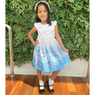 Vestido Infantil Feminino Tema Jardim Encantado Casual Festa