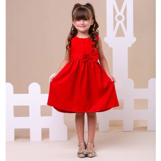 Vestido infantil liso vermelho laço cintura