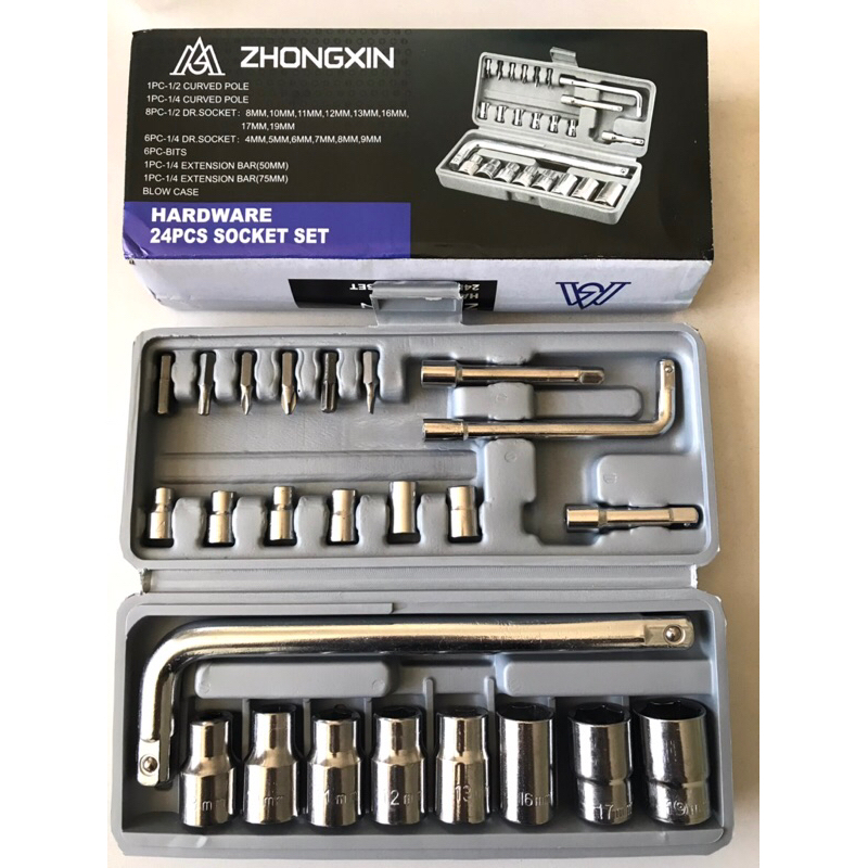 Jogo De Soquetes e Bits24 Pç Cromo Vanádio Completo Titanium. WB-015,Especificação: 8mm a 19mm