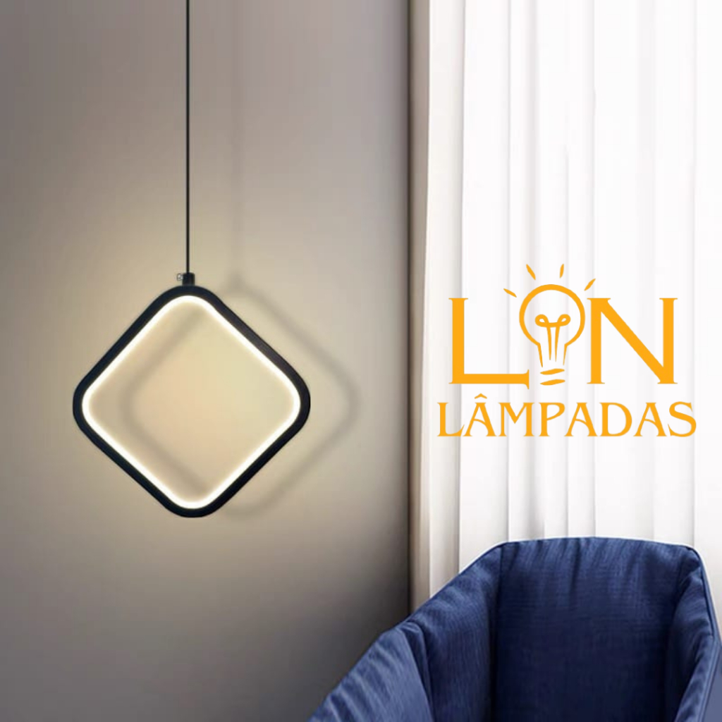 Pendente Minimalista Losango Preto Moderno Decorativo Branco Quente 3200K
