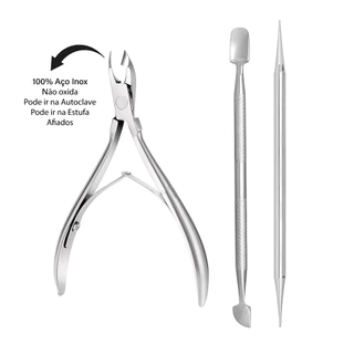 Kit Cutelaria Profissional Alicate + Espátula + Palito De Inox Similar 777, 722, 775 Esmalte