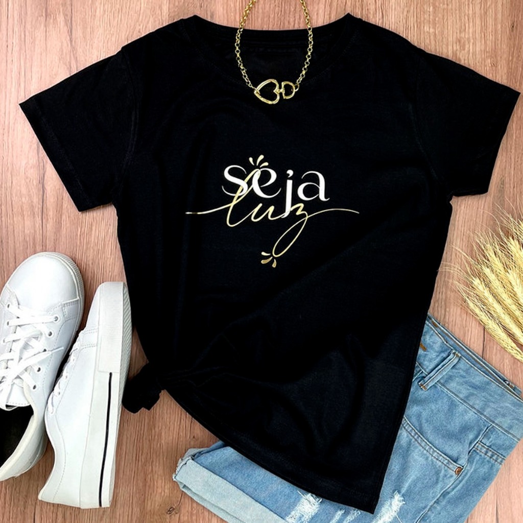camiseta T - Shirt escrita seja luz Tecido Premium macio algodão.