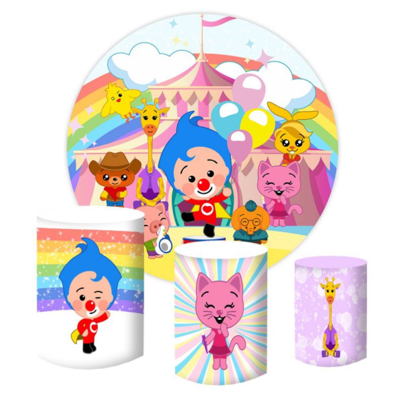 Kit palhaço Plim plim painel e trio capas cilindro palhacinho plim plim