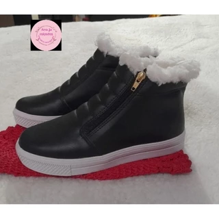 Tenis ziper bota 100% forrada com lã pelego confortavel adulto infantil femenino