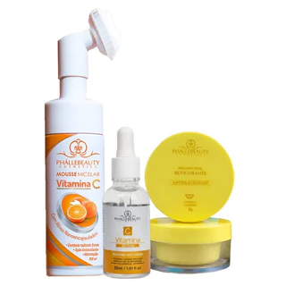 Kit com Mousse Vitamina c + Sérum facial Vitamina c + Gel Facial Revigorante