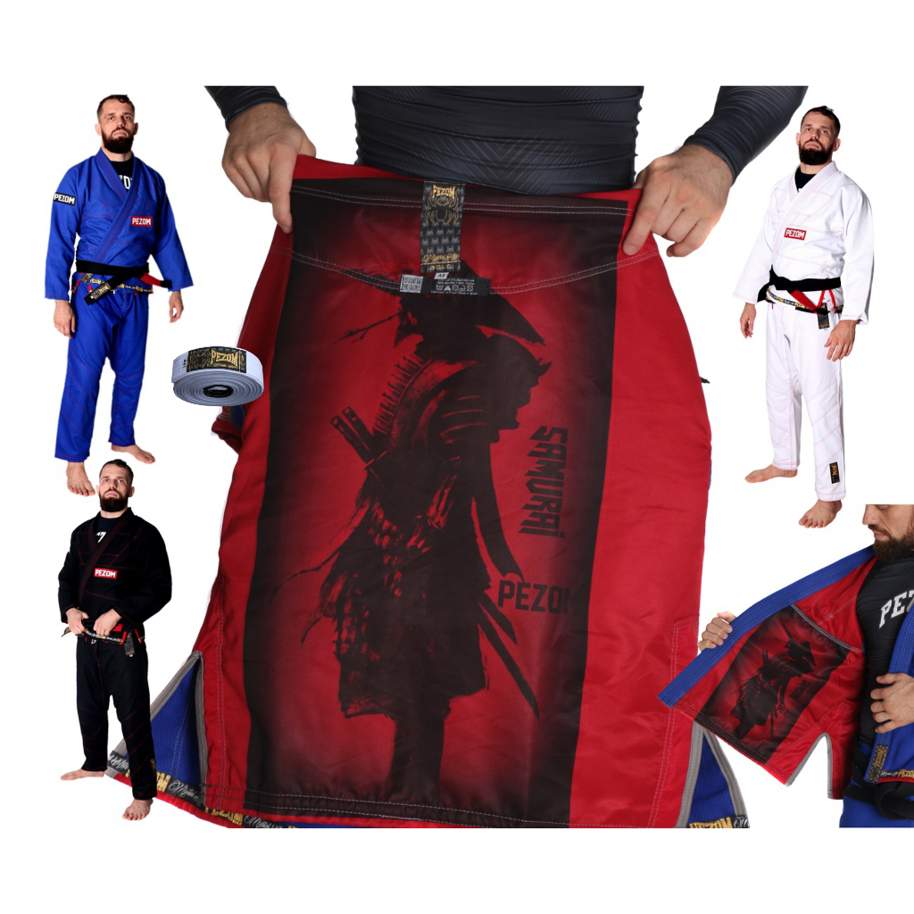 Kimono Jiu Jitsu Trançado 100% Forrado Samurai Tadakatsu Pezom e Faixa