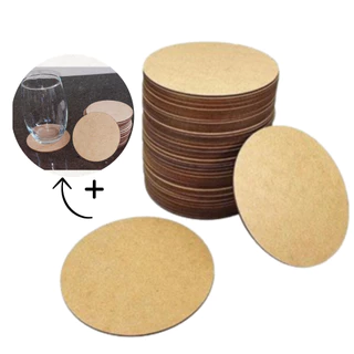 Kit Sousplat Com 12 Bolachas 35x35 Cru Circulo Base Mdf + Kit com 10 unidades de Bolacha Porta copo