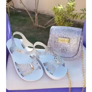 Papete Infantil Menina Chinelo Sandalia Birken Blogueirinha Brilho + Bolsa