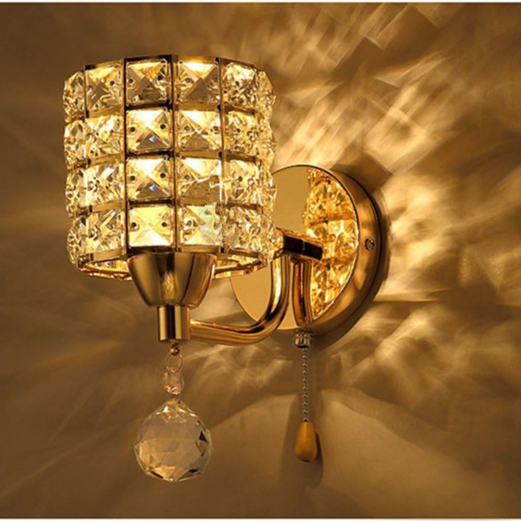 Imagem do produto Kit com 2 arandelas luminárias de parede decorativa de cristal moderna luxuosa dourada 1