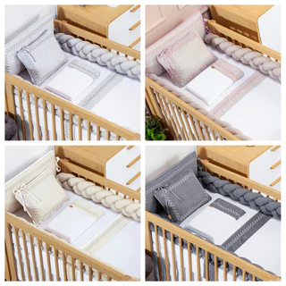 Kit Enxoval de Berço Bebê Trança Linho Premium 6 Peças Protetor 100% Algodão Batistela Baby