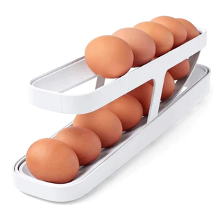 Organizador de Ovos Bandeja Dupla Dois Andares Rolagem Automática 14 Ovos