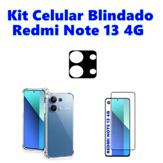Kit Blindado Celular Redmi Note 13 4G Capa Anti Impacto + Película 3D Xiaomi + Película Para Câmera Protetora