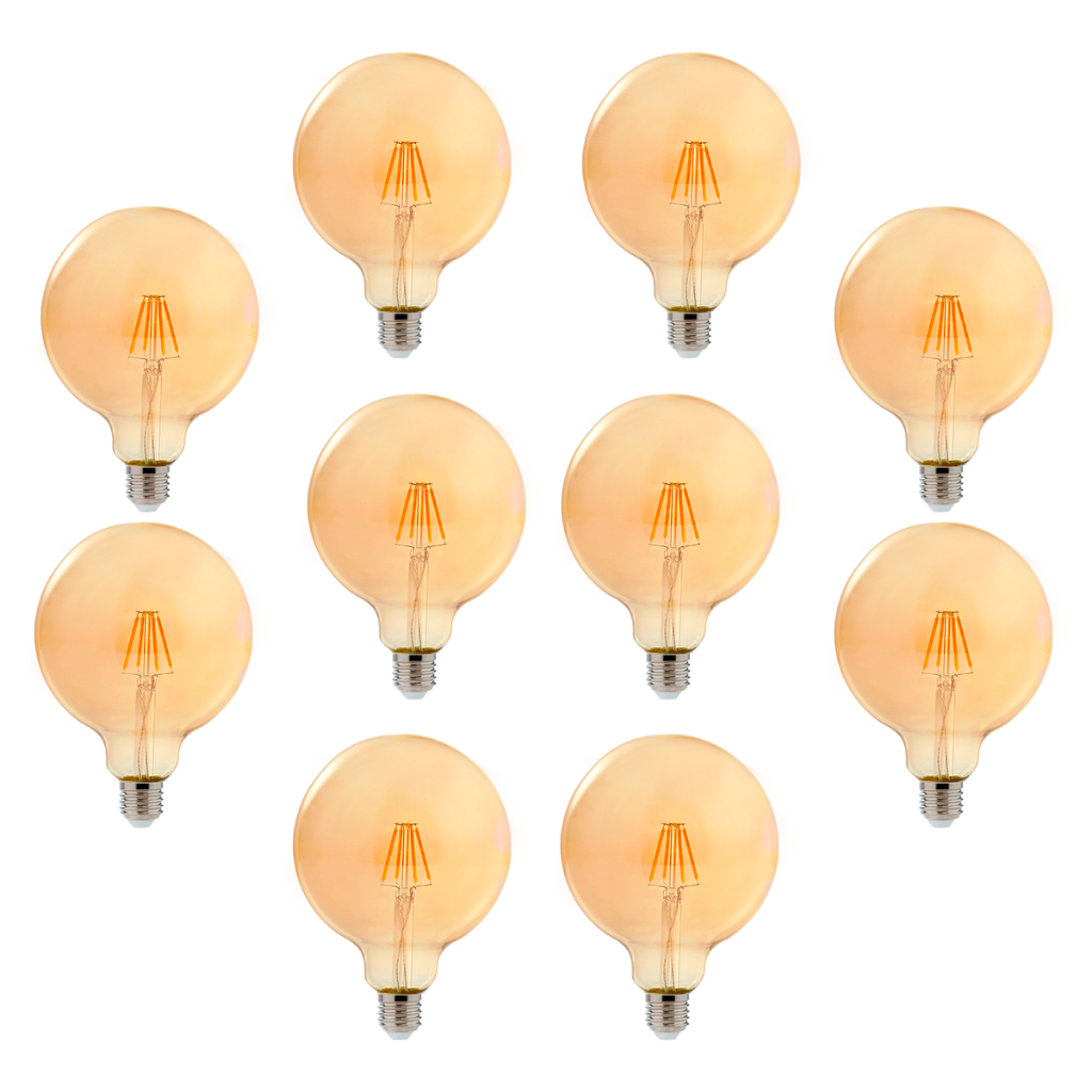 Kit 10 Lâmpadas Filamento Led G125 4W Branca Quente - Bivolt