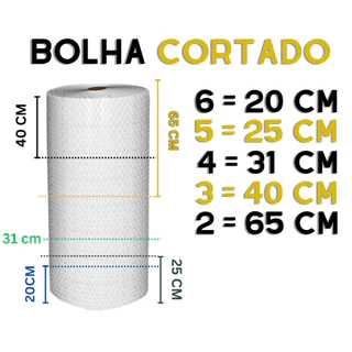 Bobina Plástico Bolha 20 cm /25 cm /31cm / 43cm / 65cm ou 130cm - Proteção na mudança c/ 25 micras