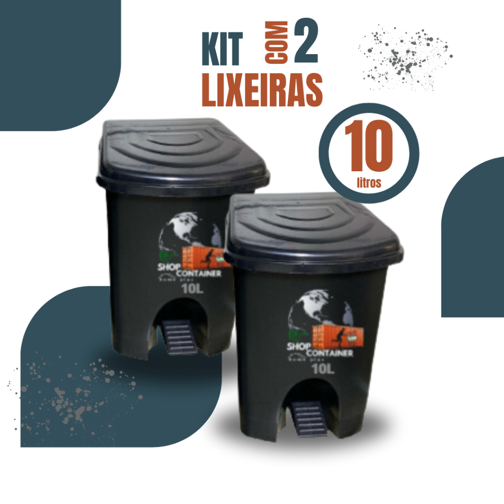 Lixeira Pedal 10l Preta Kit 2 Unidades Cozinha Banheiro Lavanderia Escritório