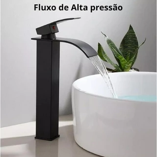 Torneira quadrada Inox grande preta quente e fria mono comando lavabo armário banheiro preto