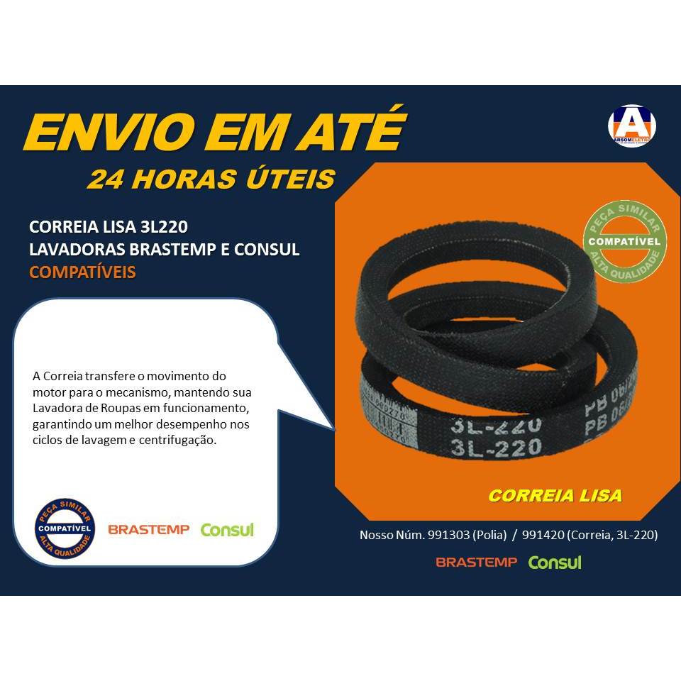 Correia 3L220 Compatível Para Máquinas de Lavar Brastemp, Consul, Electrolux - 991420