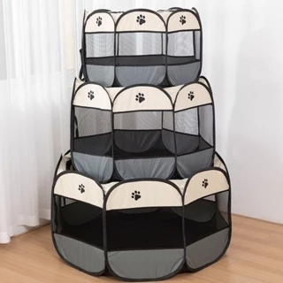 Casinha cercadinho portátil para transporte para gatos ou cachorros animais de tecido dobrável respirável diversas cores azul/cinza/marrom/rosa