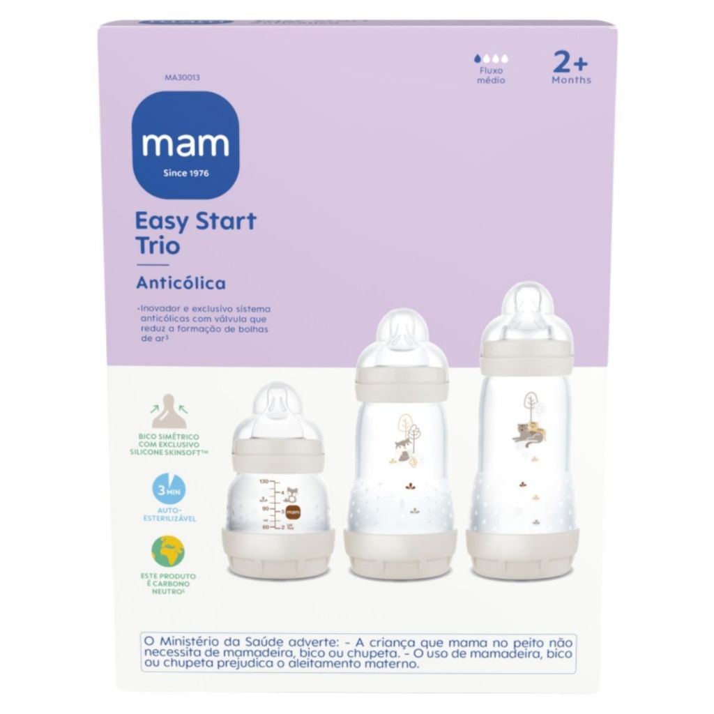 Kit 3 Mamadeiras Mam Easy Start Trio Anticólica 130ml 260ml 320ml