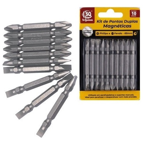 Kit Ponteira Parafusadeira Com 10 Bit Ponta Dupla Magnético