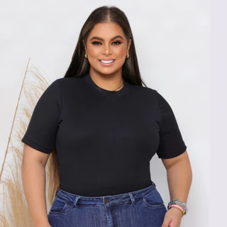 Camiseta Plus size Blusa Feminina Manga Curta Curve Gola Elegante Até G3