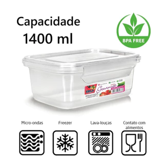 Kit Marmitas Fitness 1400ml Para Freezer E Microondas Potes Plásticos com Trava Grande Cozinha Organizar Alimentos