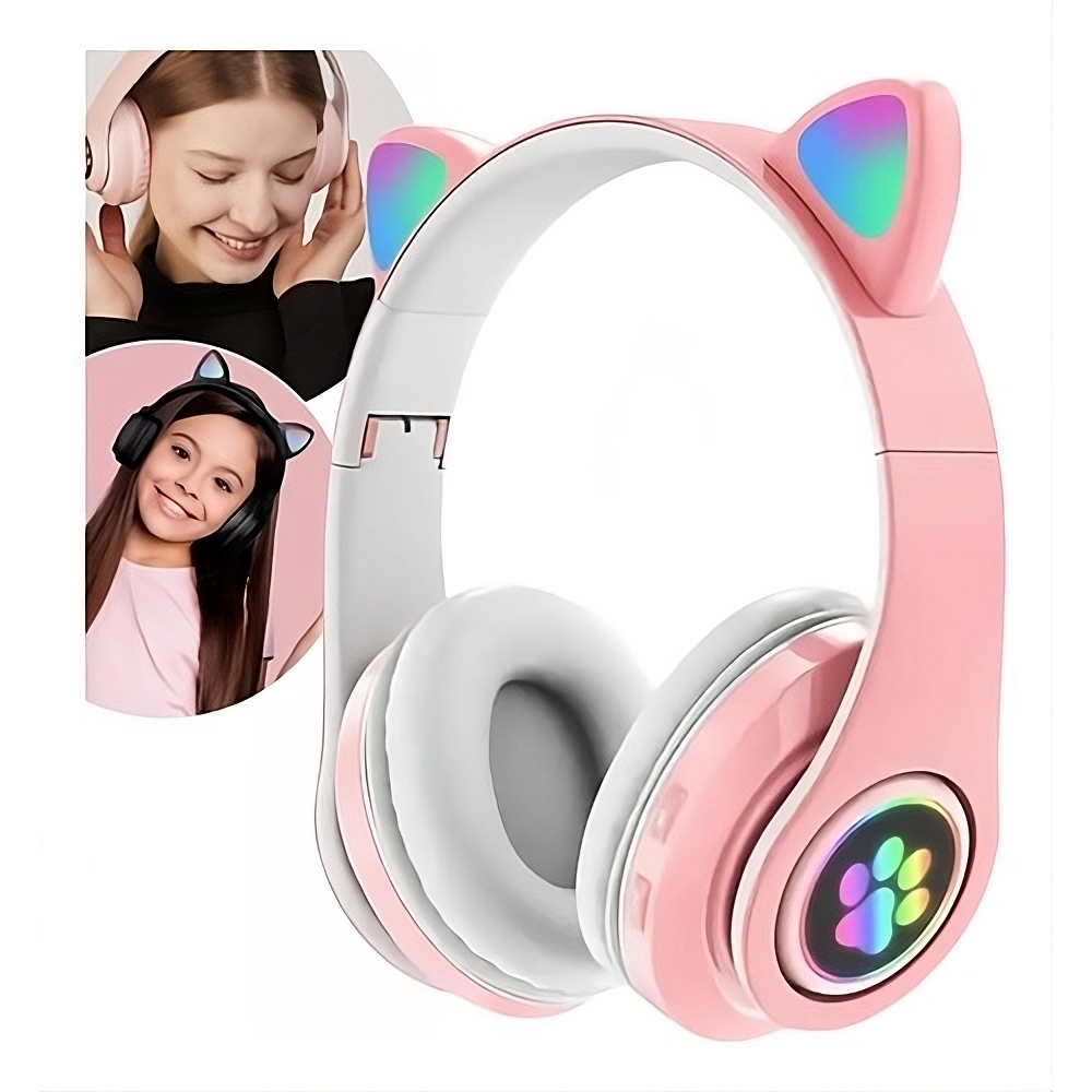 Fone De Ouvido Over Ear Gamer Sem Fio Luuk Babe LT30 Rosa Com Luz LED