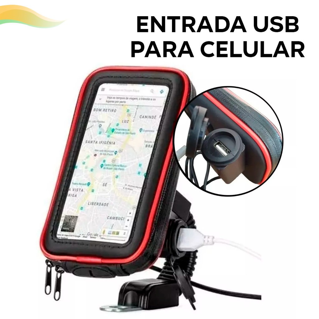 Suporte Celular Guidão Moto Case Impermeável Carregador USB 360º Entregas Motocicleta BMG-19