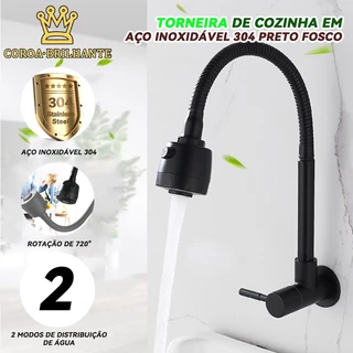 Torneira de cozinha em aço inoxidável 304 preto fosco