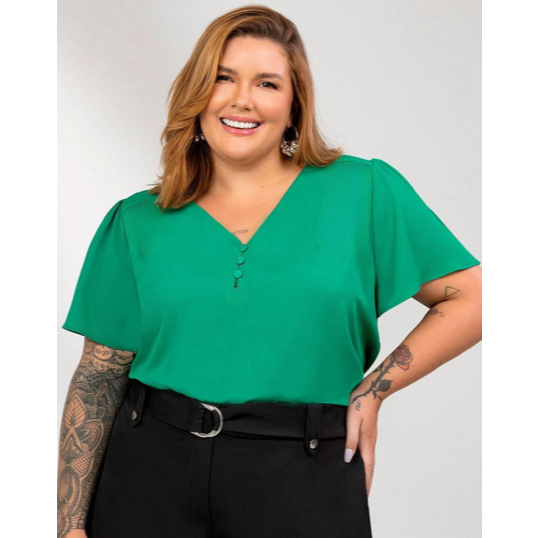 Blusa Feminina Plus size Manga Godê Tecido Duna