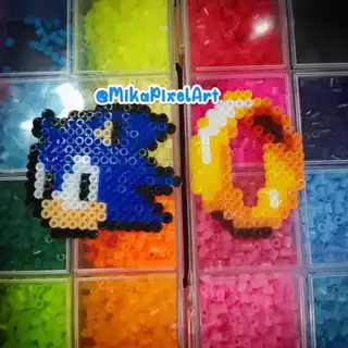 Chaveiro / ímã / Colar Kit Completo Anel do Sonic + Sonic em Pixel Arte