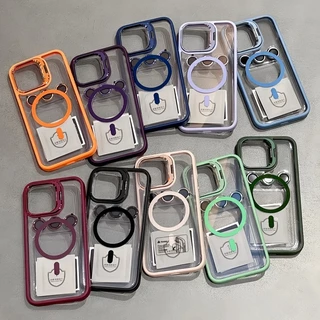Luxo Magnética Capinha Case Para iPhone 14 13 12 11 15 16 Pro Max Magsafe Capa Com Metal Suporte