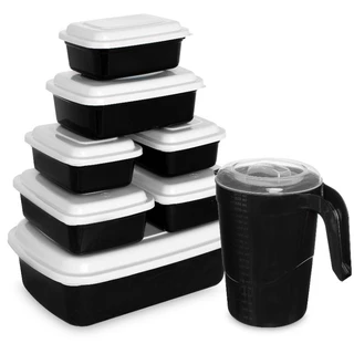 Kit Potes Plasticos 7 peças Com Tampa + Jarra 2 Litros Plastica