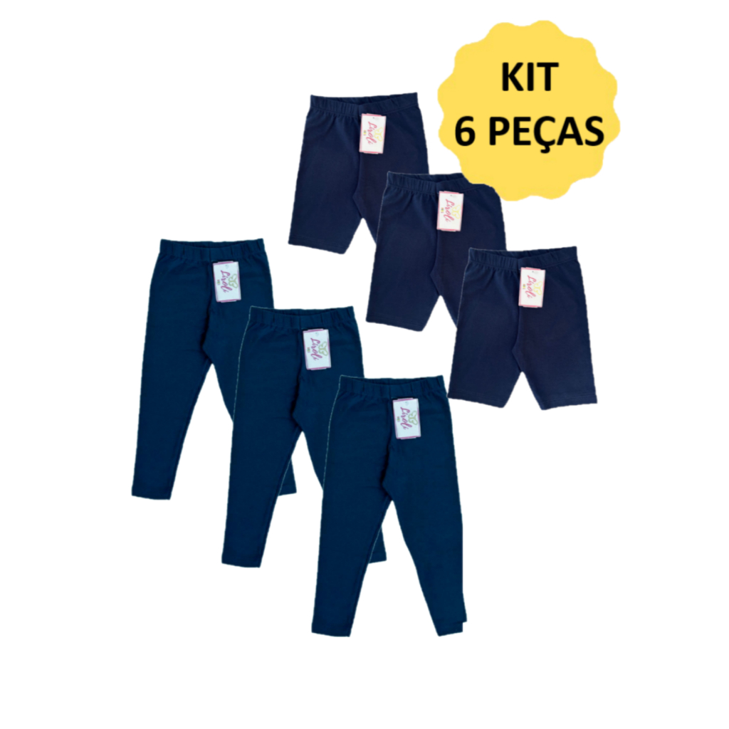 KIT 6 Peças Legging e Bermuda Cotton Uniforme Escolar Infantil Juvenil Menina Feminina Tam 1 ao 16