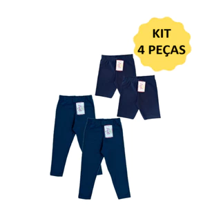 Kit 2 Calça Legging e 2 Bermuda Cotton Uniforme Escolar Infantil Juvenil Menina Feminina Tam 1 ao 16