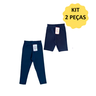 KIT Calça Legging e Bermuda Cotton Uniforme Escolar Infantil Juvenil Menina Feminina Tam 1 ao 16