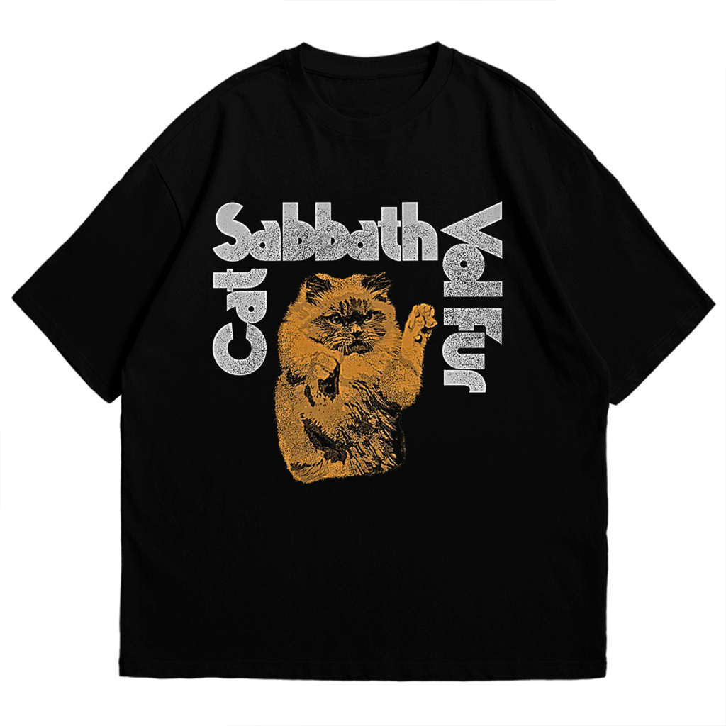 Restyle Gothic Cat Sabbath Cold Shoulder T-Shirt – Oversized Black Top With Occult Design, Made In Poland, 100% Cotton - View #5