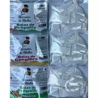 Kit- 3 pacotes de Bala Mel com Própolis- Sabores Gengibre,Tradicional e Menta